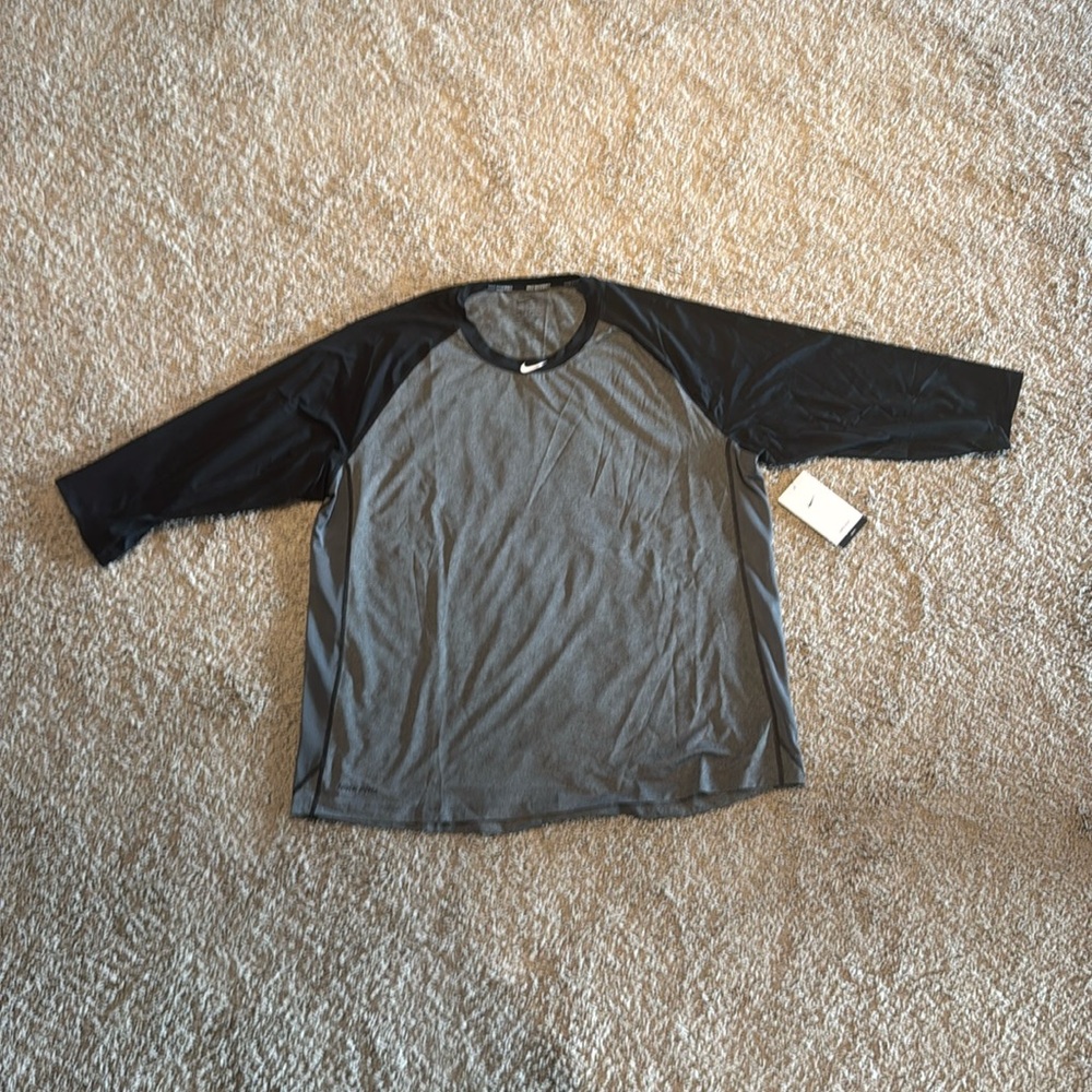 Nike Men's Pro 3/4 Sleeve Baseball Top Size XXL Black/Gray. NWT